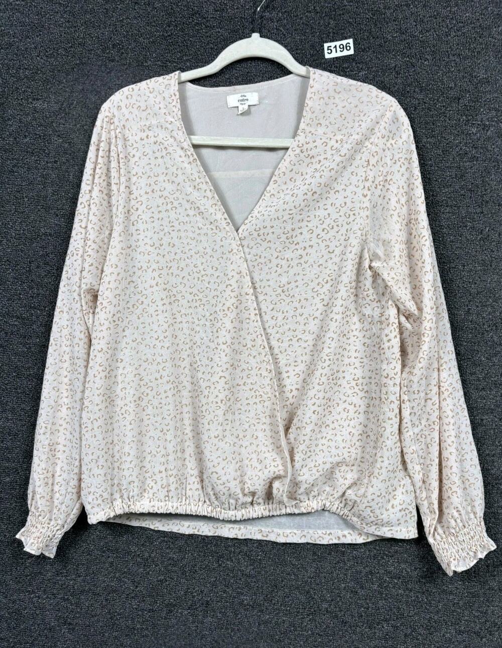 Entro Wrap Blouse Womens Size S Ivory Cheetah Print Summer Bohemian Short Sleeve